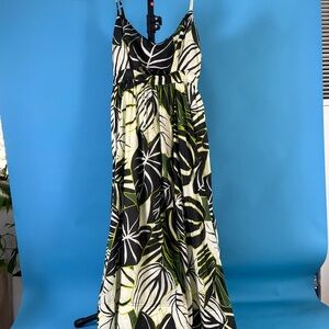 Joie Anthropologie Black and Green Leaf Maxi Dress, 100% cotton fully lined